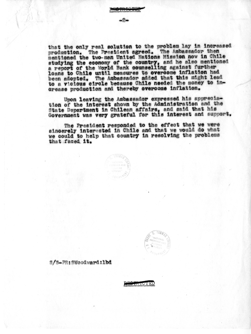 Memorandum of Conversation Between President Harry S. Truman and Ambassador of Chile Felix Nieto del Rio