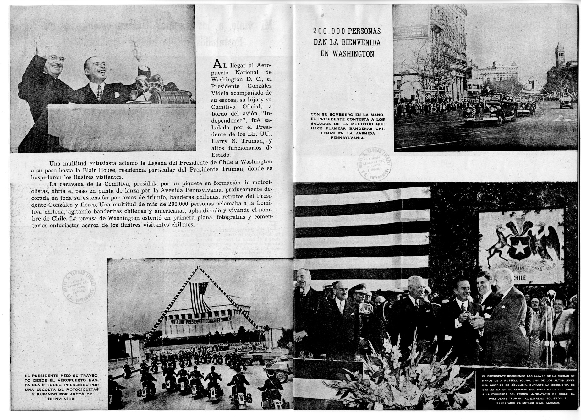 Pamphlet of the Visit to the United States of President Gabriel Gonzalez Videla of Chile