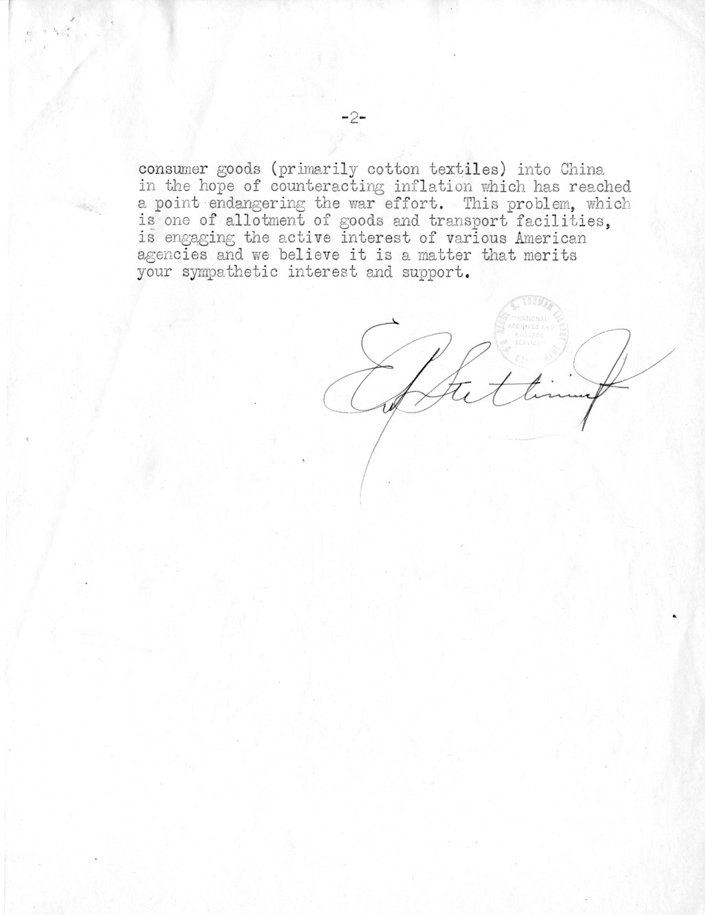 Memorandum from Secretary of State Edward Stettinius to President Harry S. Truman
