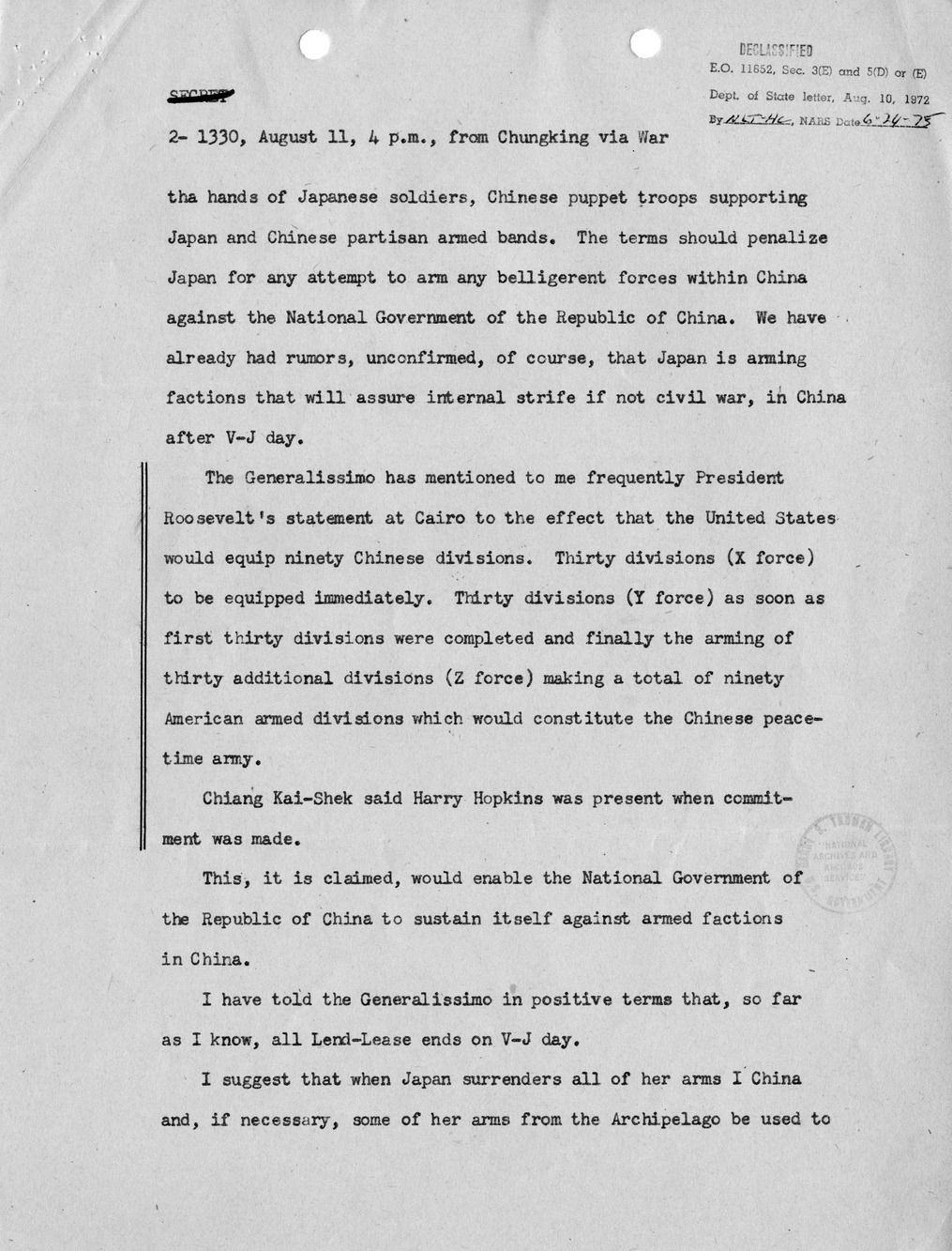 Memorandum from Secretary of State James Byrnes to President Harry S. Truman, with Attachments