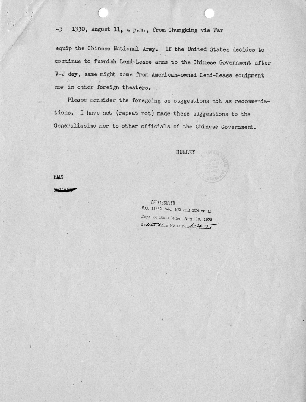 Memorandum from Secretary of State James Byrnes to President Harry S. Truman, with Attachments