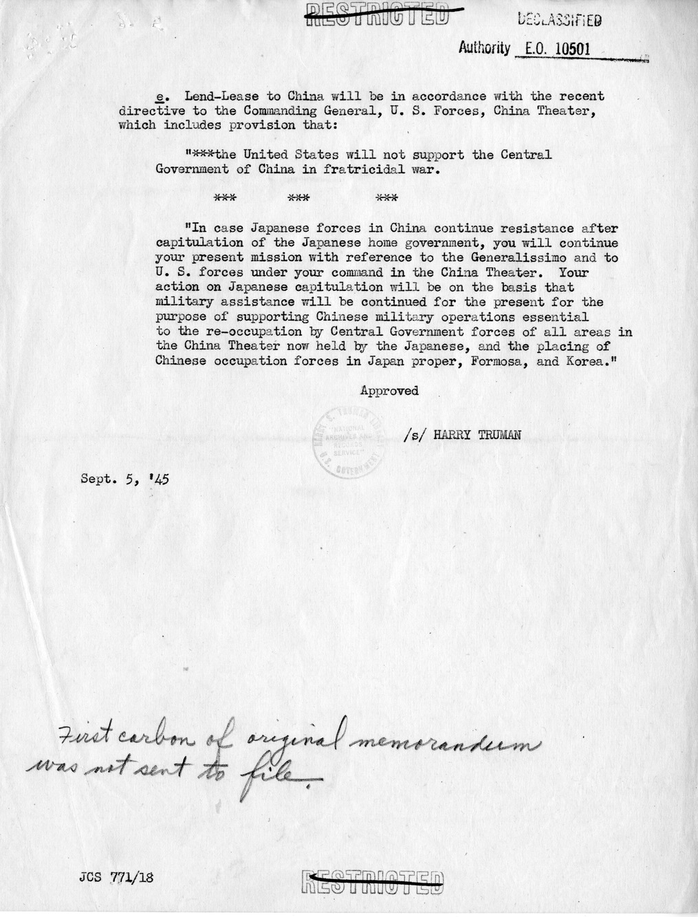 Memorandum from Secretary of State James Byrnes to President Harry S. Truman, with Attachments