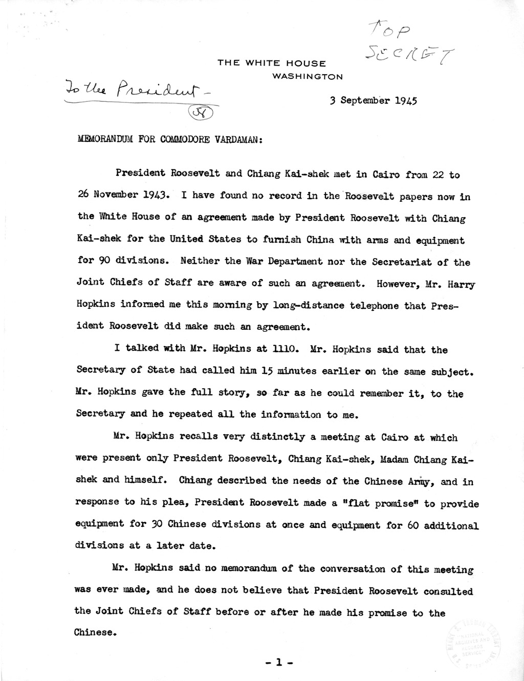 Memoranda from Secretary of State James F. Byrnes and George Elsey to President Harry S. Truman