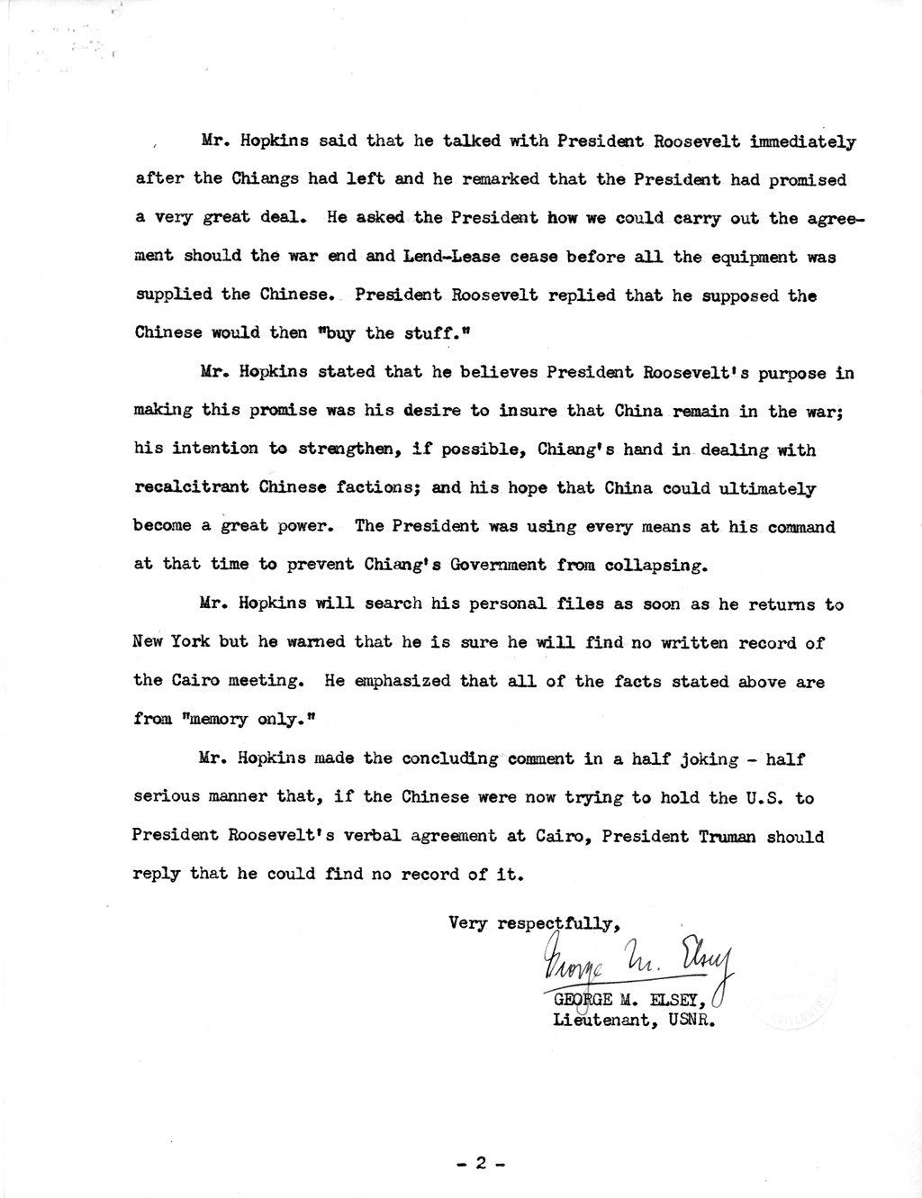 Memoranda from Secretary of State James F. Byrnes and George Elsey to President Harry S. Truman