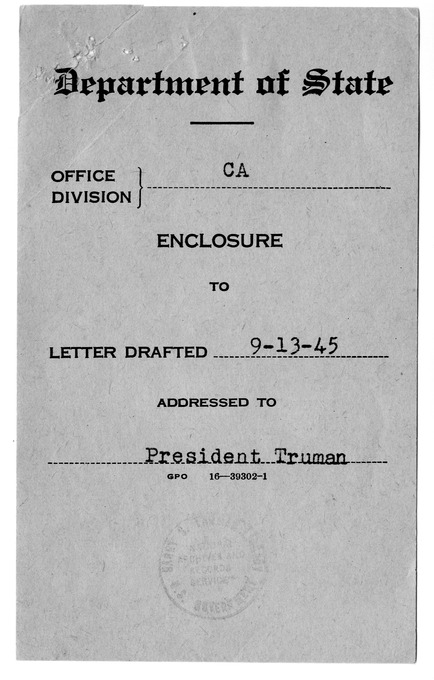 Memorandum from Acting Secretary of State Dean Acheson to President Harry S. Truman, with Related Material