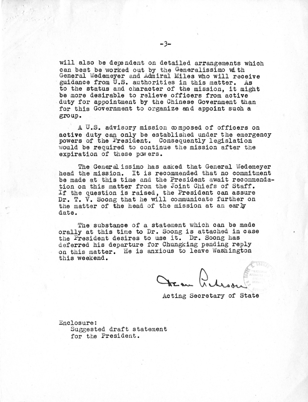 Memorandum from Acting Secretary of State Dean Acheson to President Harry S. Truman, with Related Material