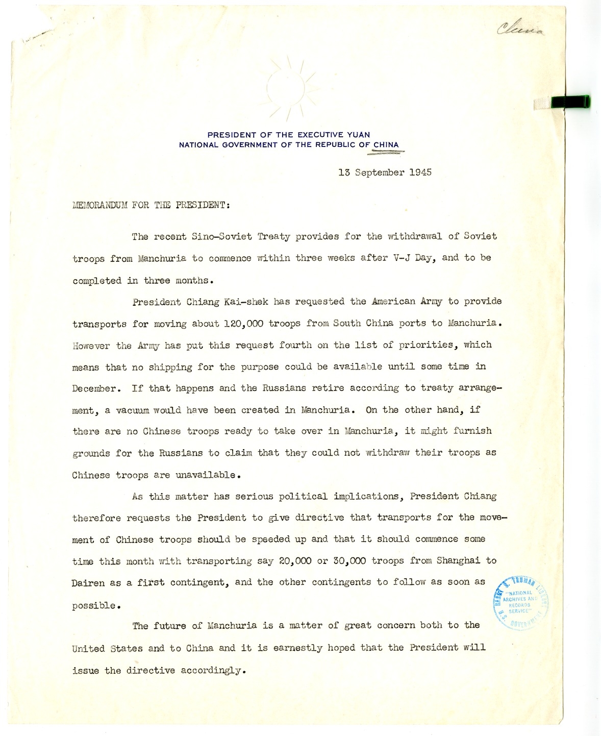Memorandum from Acting Secretary of State Dean Acheson to President Harry S. Truman, with Related Material