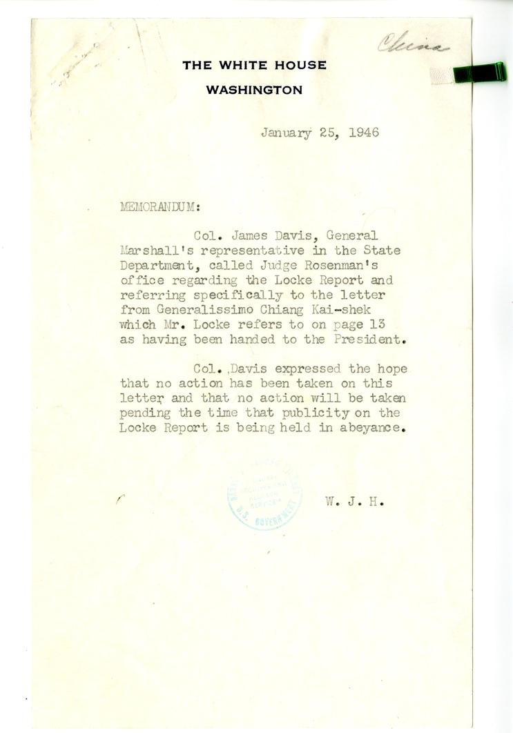 Memorandum from Secretary of State James Byrnes to President Harry S. Truman, with Attached Memoranda
