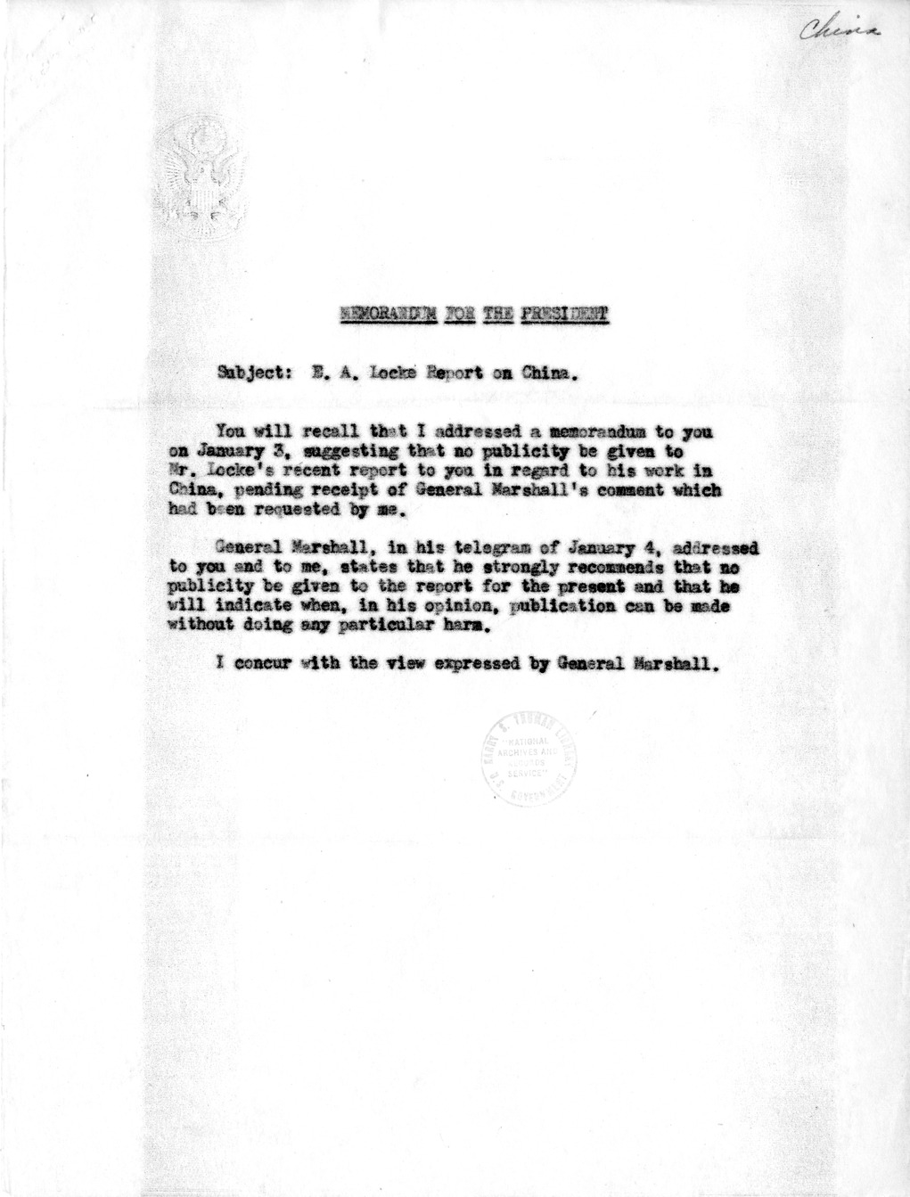 Memorandum from Secretary of State James Byrnes to President Harry S. Truman, with Attached Memoranda