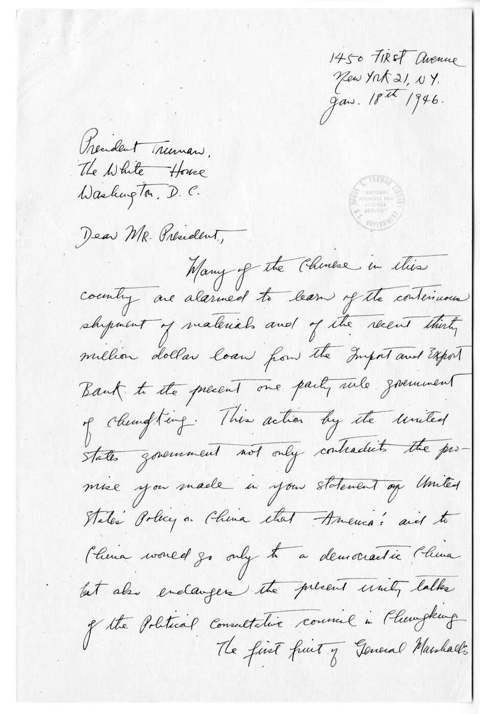 Memorandum from President Harry S. Truman to Secretary of Commerce Wallace with Attachments