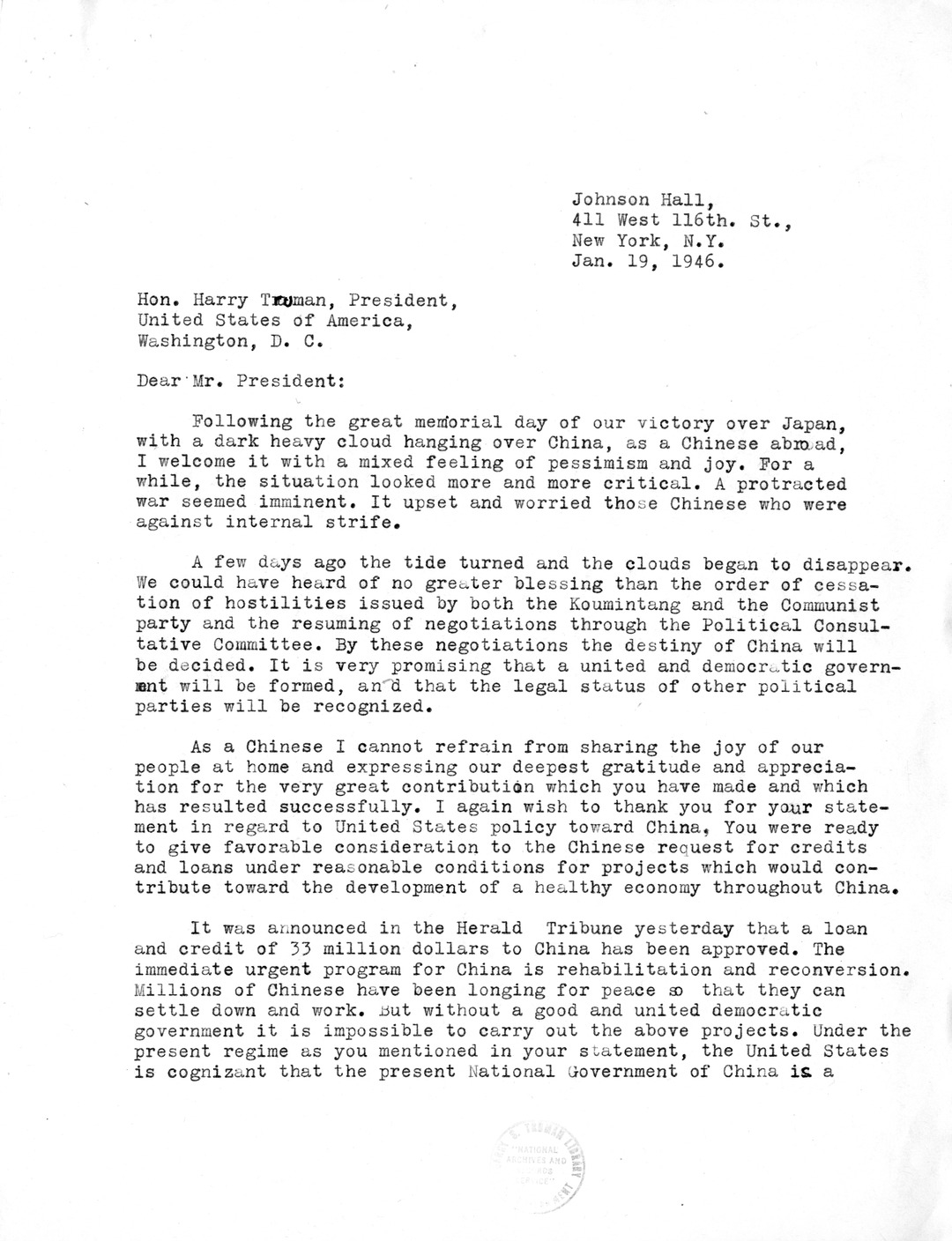Memorandum from President Harry S. Truman to Secretary of Commerce Wallace with Attachments