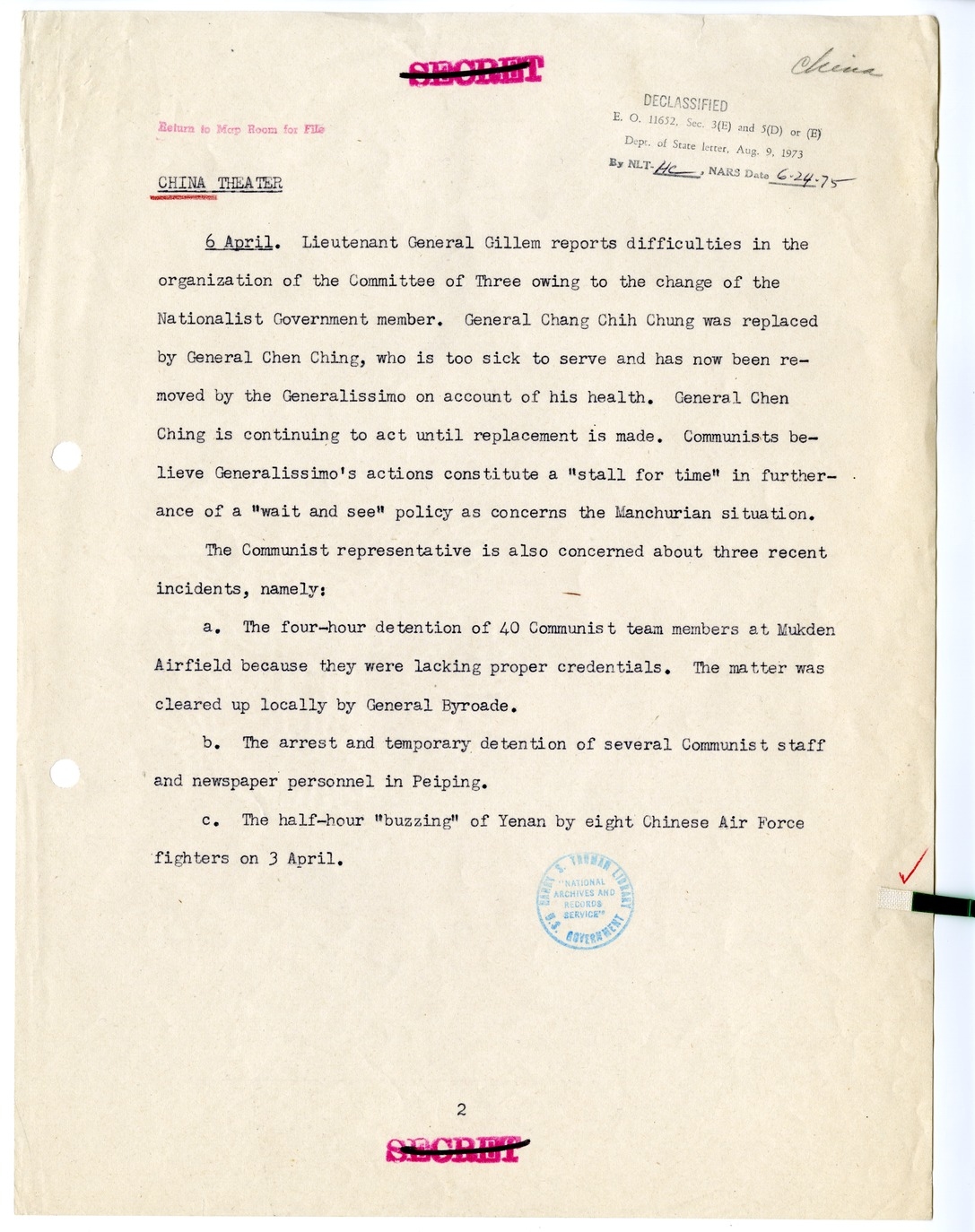 Memorandum, China Theater Update
