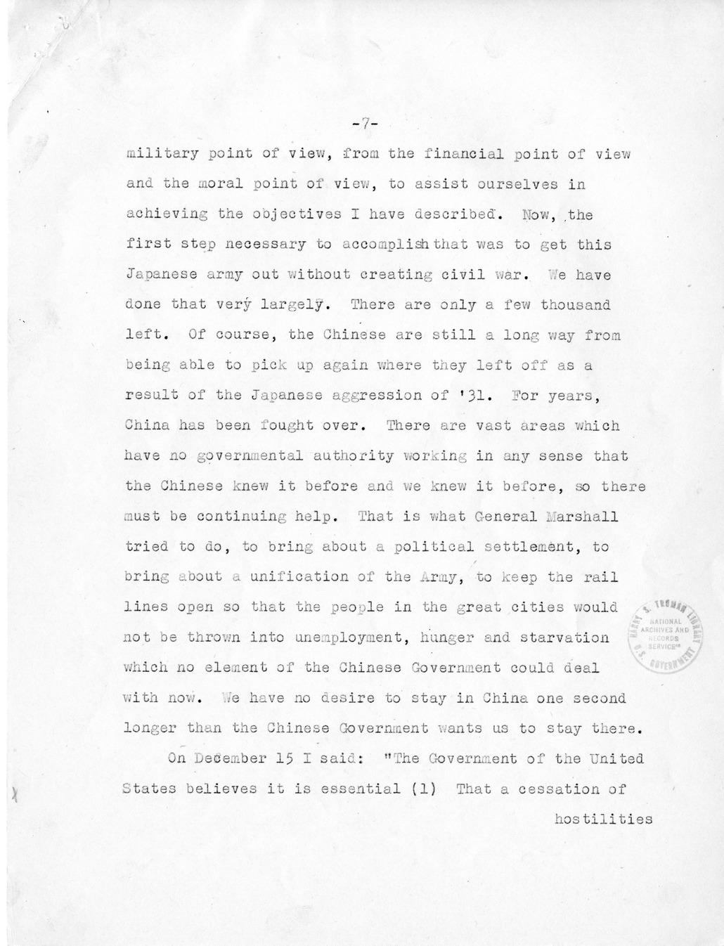 Memorandum, Background on Situation in China