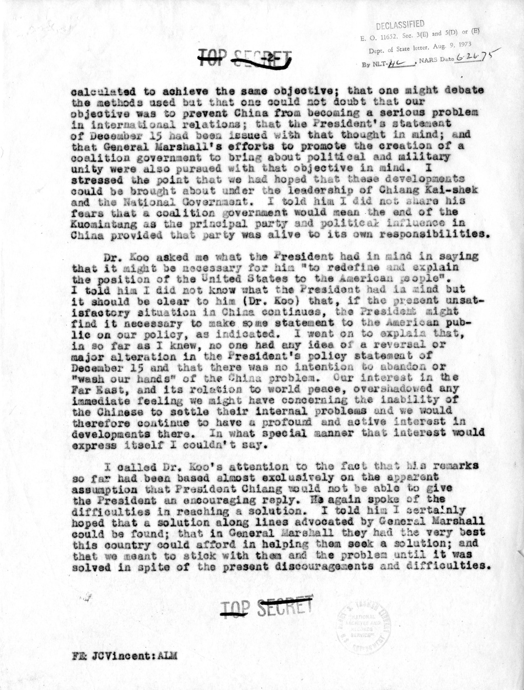 Memorandum from Dean Acheson to President Harry S. Truman With Attached Memorandum of Conversation and Memorandum from V. K. Wellington Koo