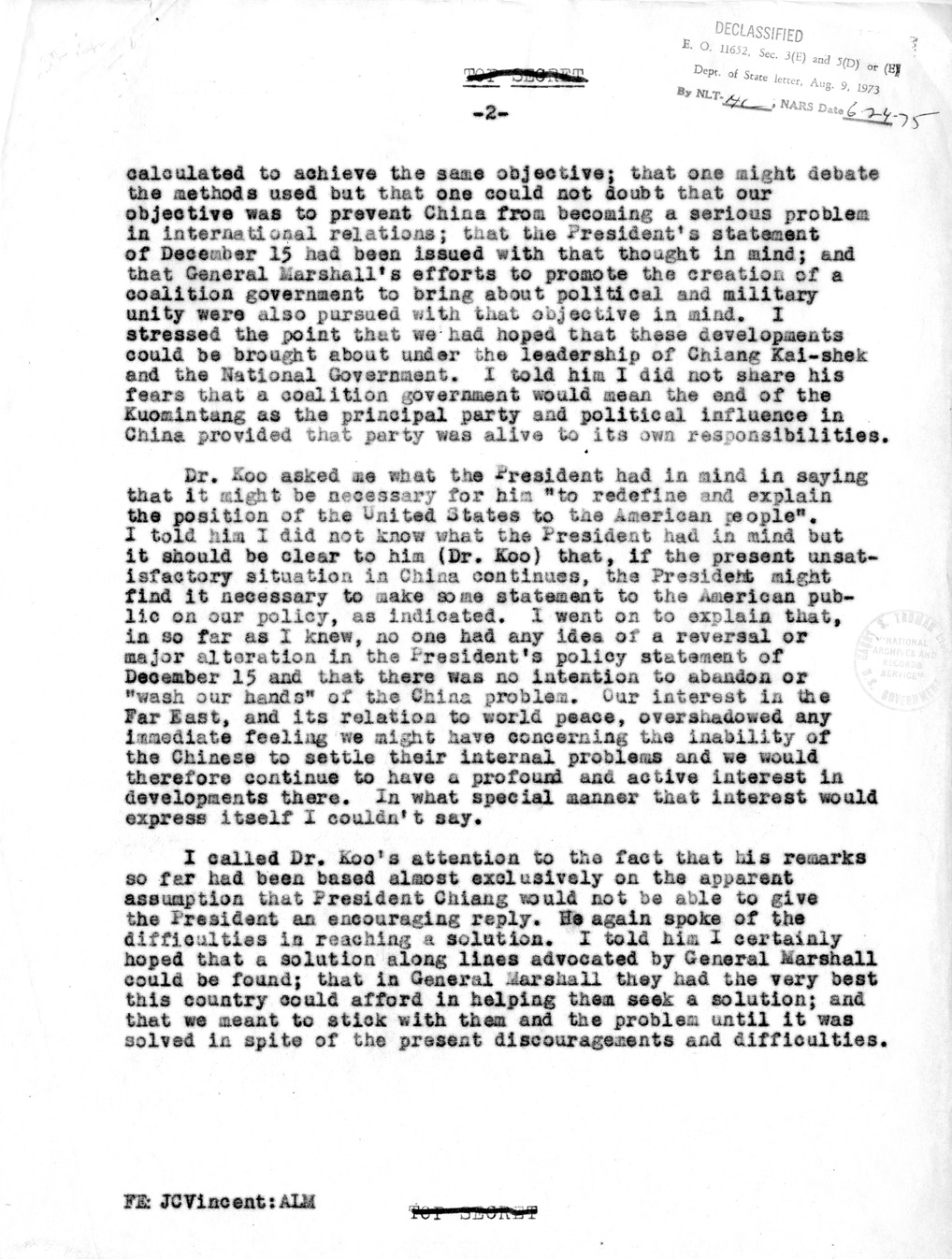 Memorandum from Dean Acheson to President Harry S. Truman With Attached Memorandum of Conversation and Memorandum from V. K. Wellington Koo