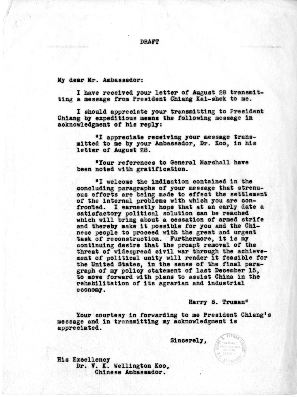 Memorandum from Will Clayton to President Harry S. Truman, With Attachments