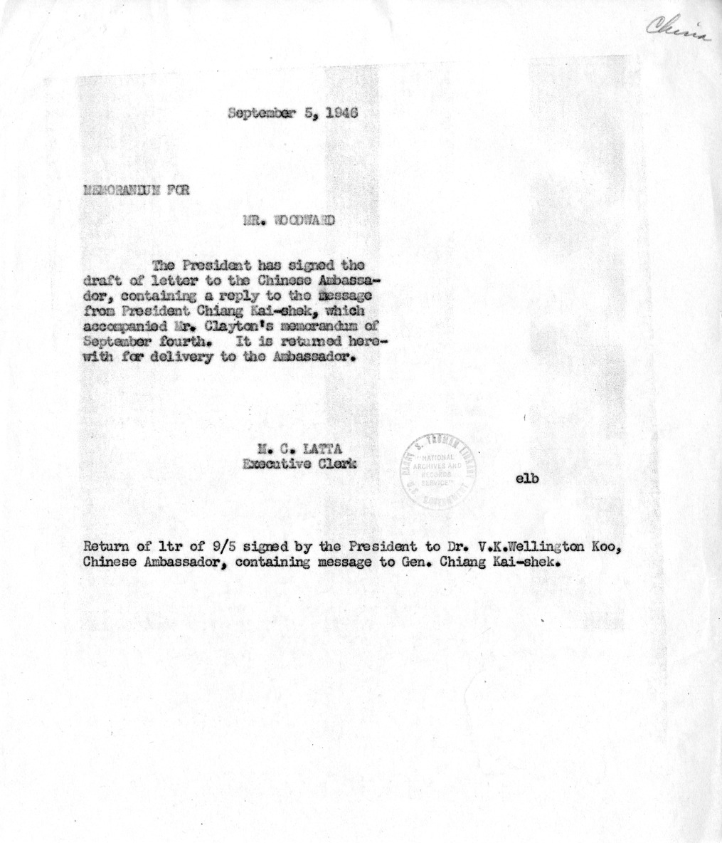 Memorandum from Will Clayton to President Harry S. Truman, With Attachments