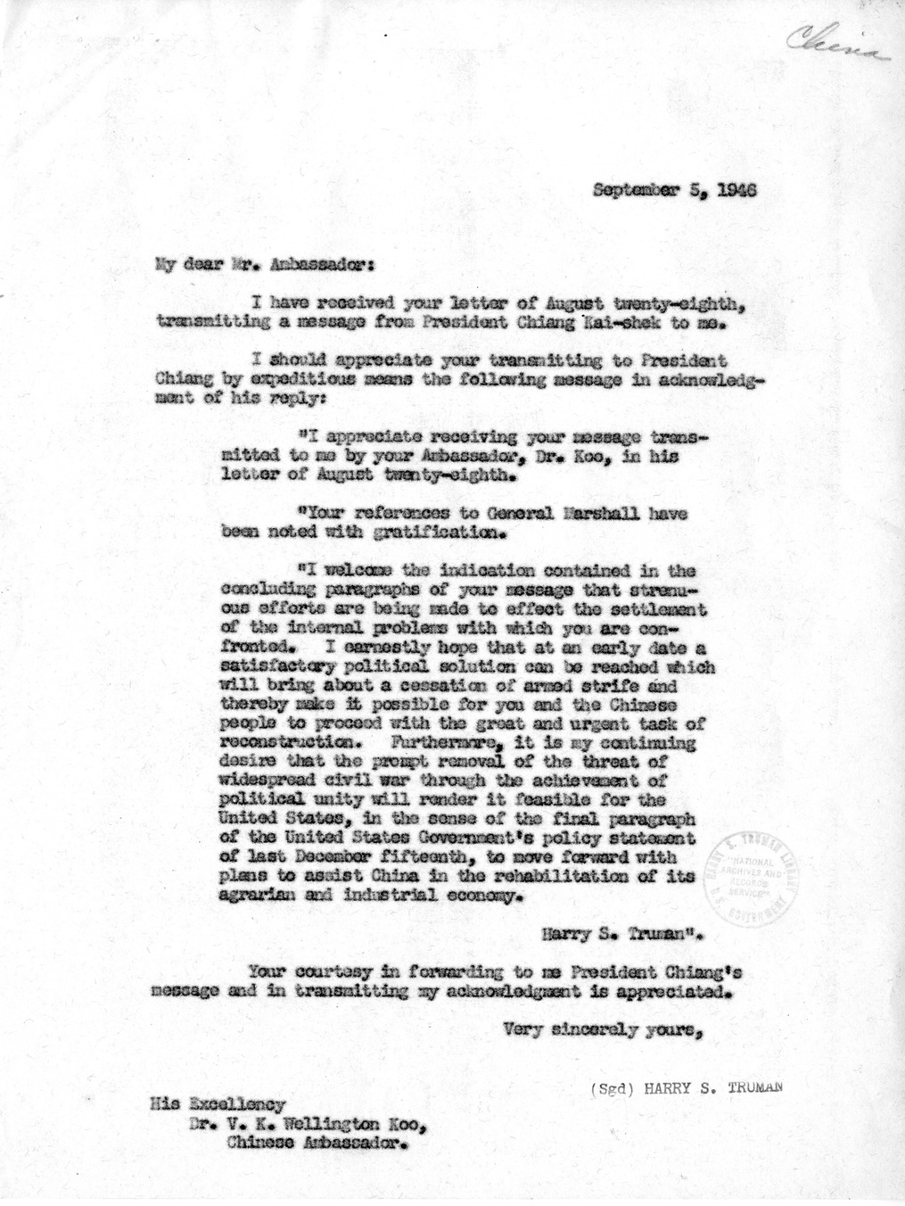 Memorandum from Will Clayton to President Harry S. Truman, With Attachments