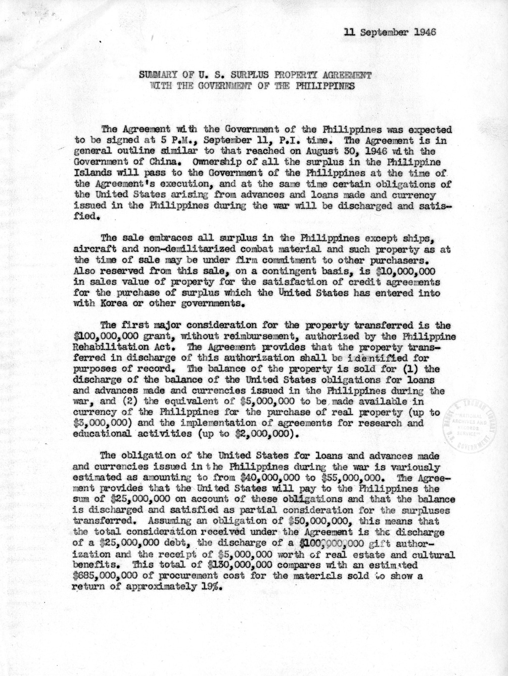 Memorandum from Thomas McCabe to President Harry S. Truman, With Attachments
