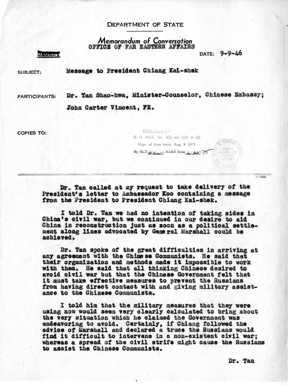 Correspondence Between Acting Secretary of State Will Clayton and President Harry S. Truman, With Attachments