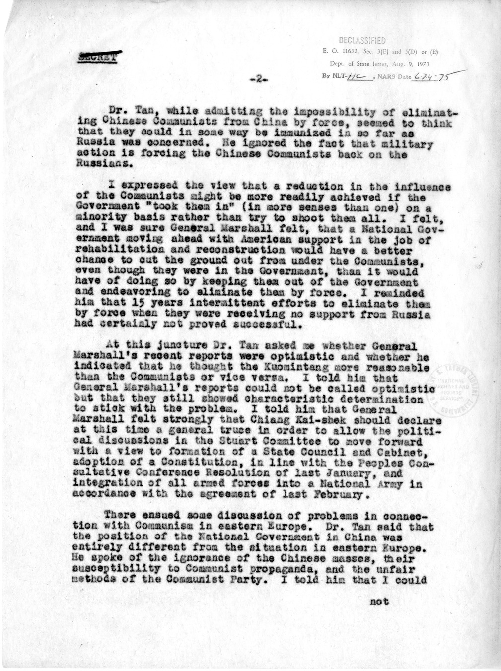 Correspondence Between Acting Secretary of State Will Clayton and President Harry S. Truman, With Attachments