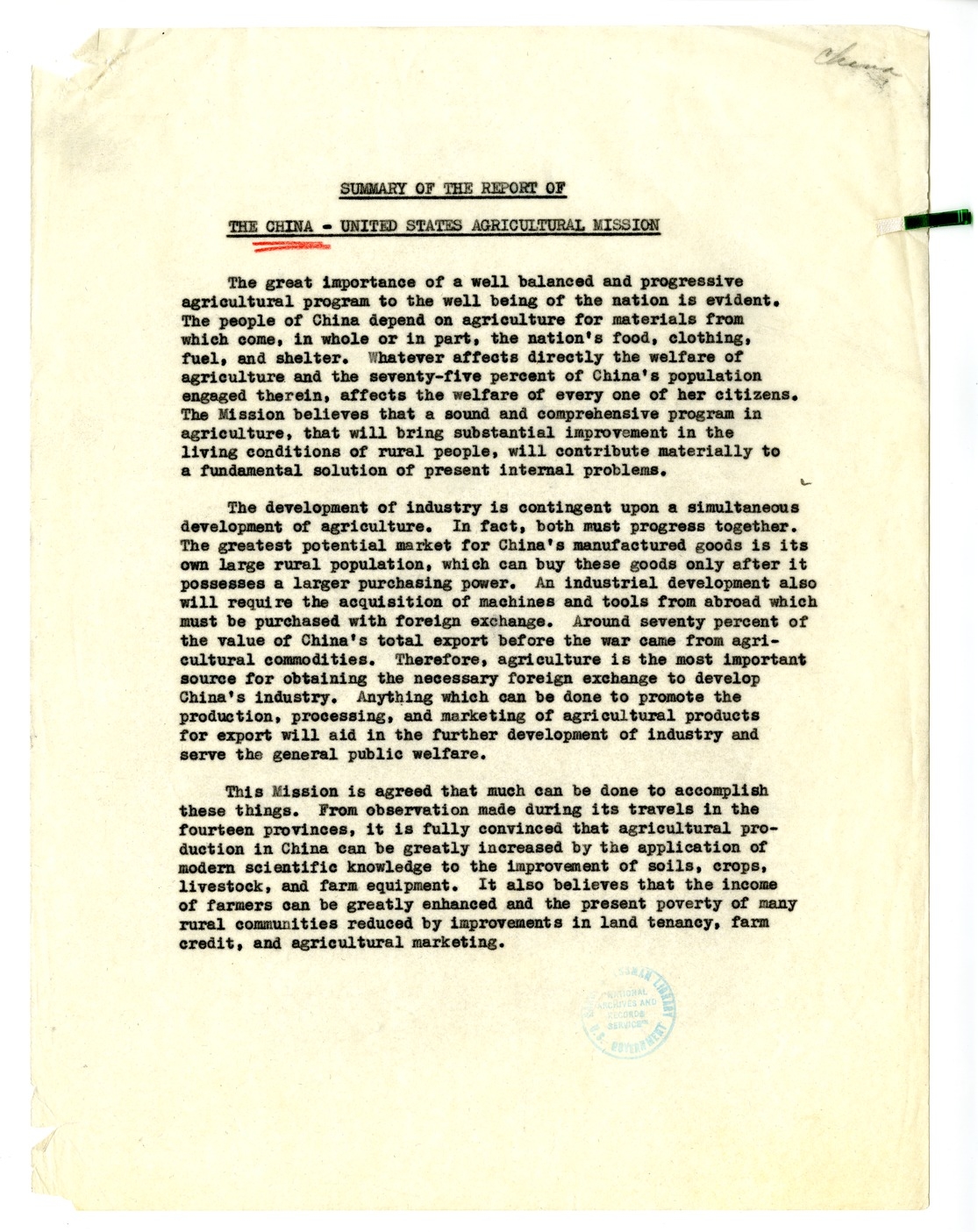 Memorandum from Edwin A. Locke to President Harry S. Truman, With Attachment
