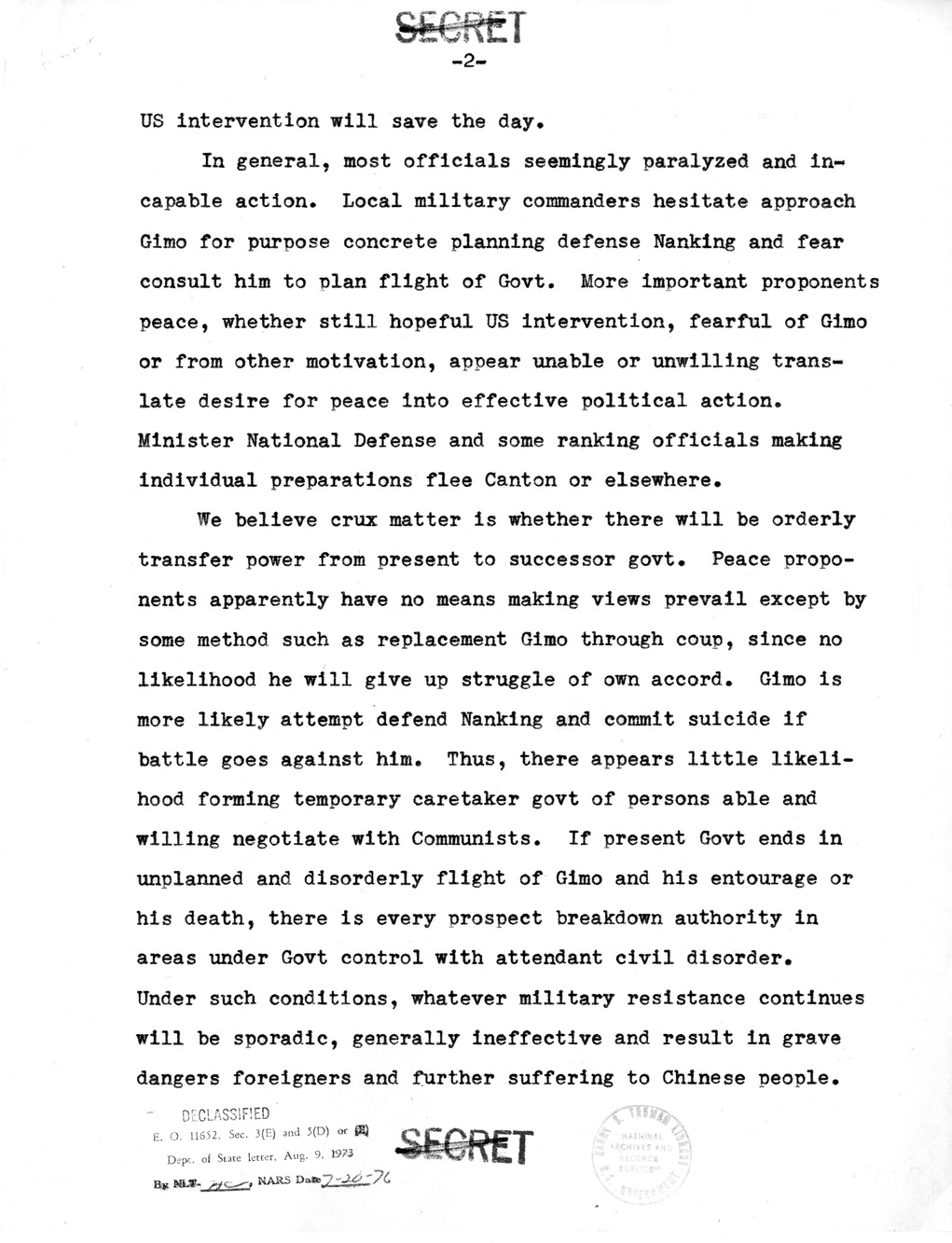 Memorandum from Walton Butterworth for the White House Signal Center, with Attachements