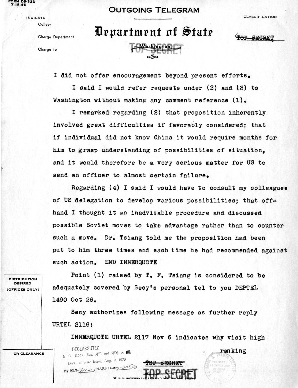 Memorandum from Robert Lovett to the White House Signal Center, with Attachment