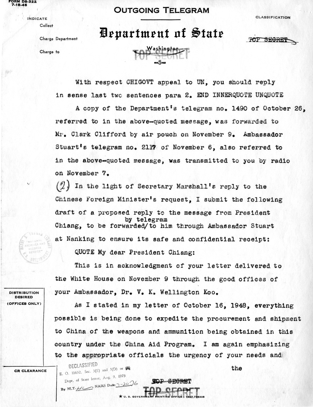 Memorandum from Robert Lovett to the White House Signal Center, with Attachment