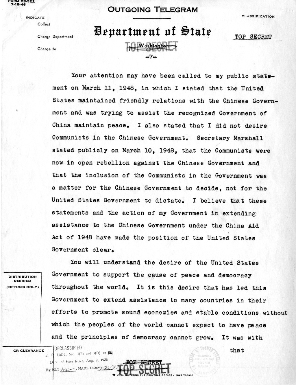 Memorandum from Robert Lovett to the White House Signal Center, with Attachment