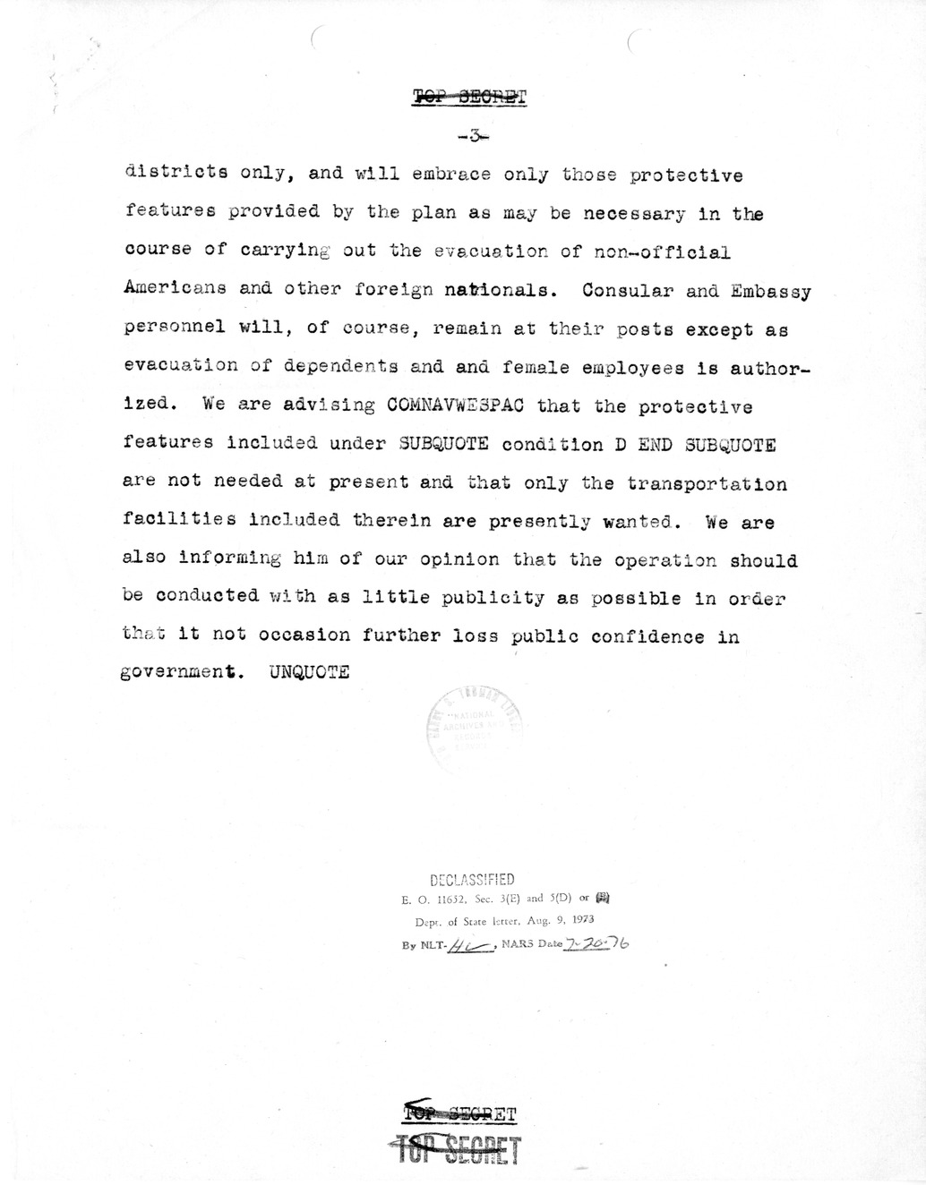 Telegram from Robert Lovett to Clark Clifford for Transmission to the President