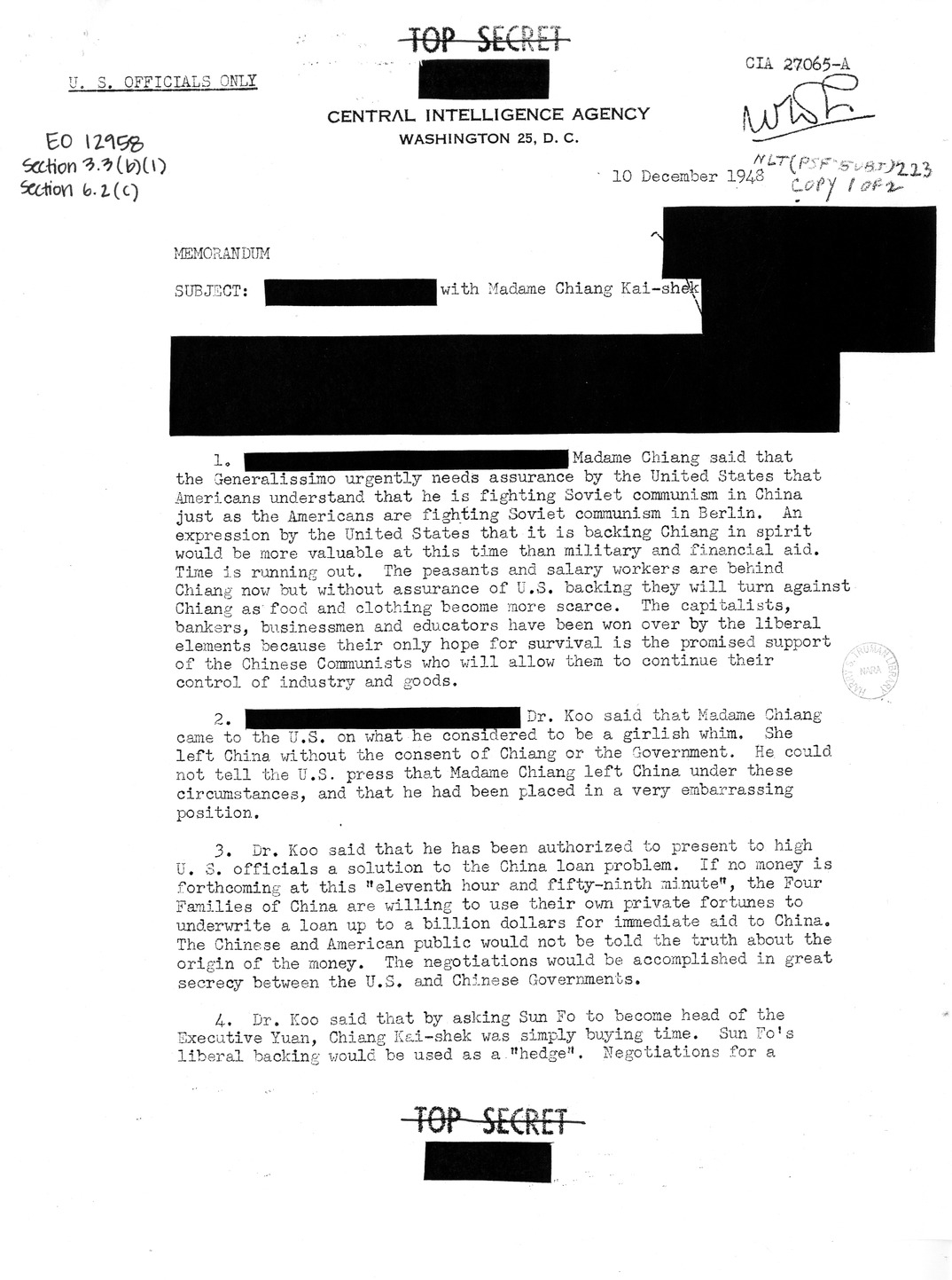 Memorandum from R. H. Hillenkoetter, with Attachments and Related Material [Sanitized Copy]