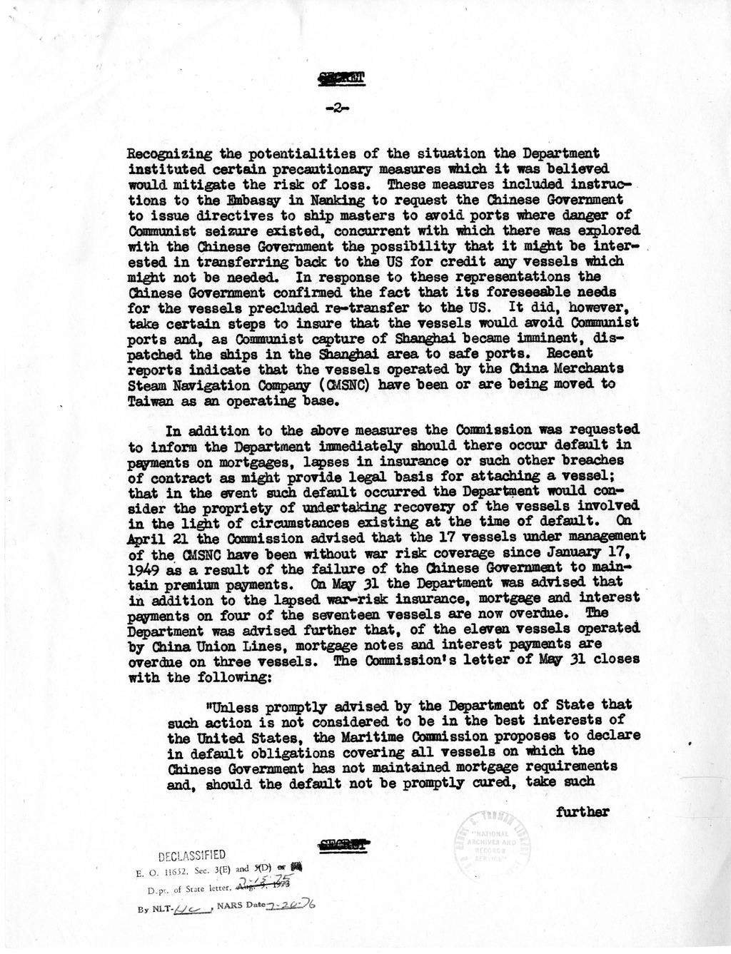 Memorandum from Walton Butterworth to The Acting Secretary of State