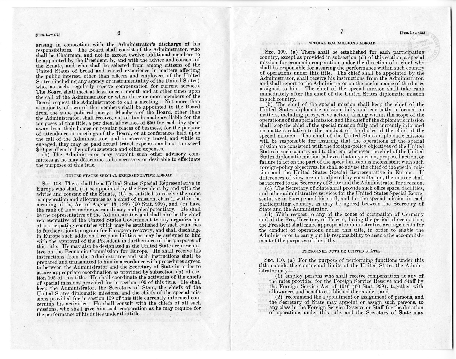 Public Law 472 - 80th Congress, The Economic Cooperation Act of 1948