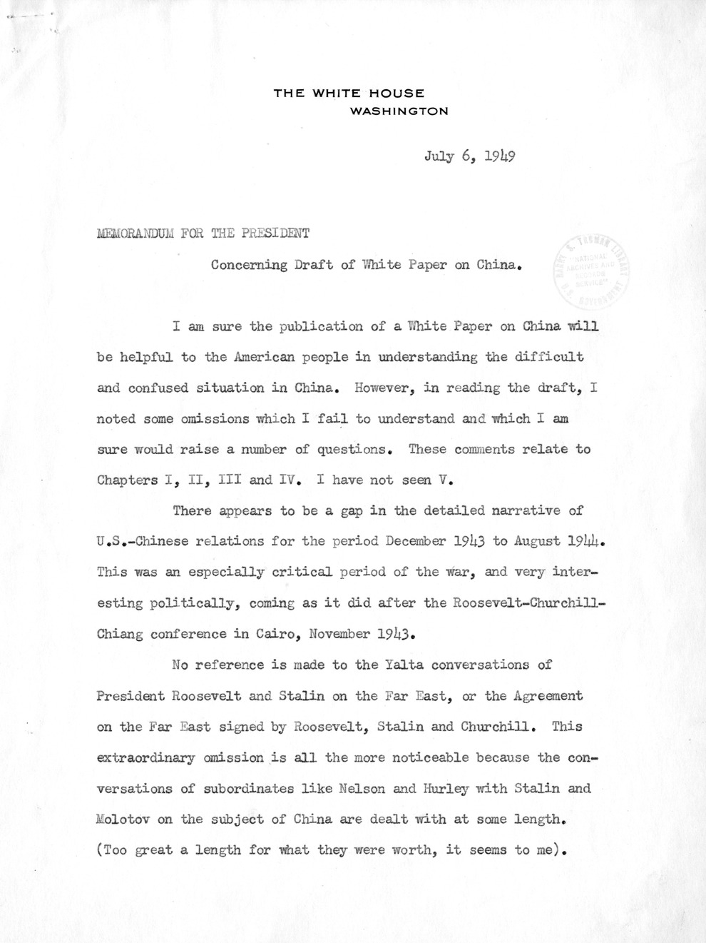 Memorandum from Secretary of State Dean Acheson to President Harry S. Truman, with Attached Memorandum from Clark Clifford