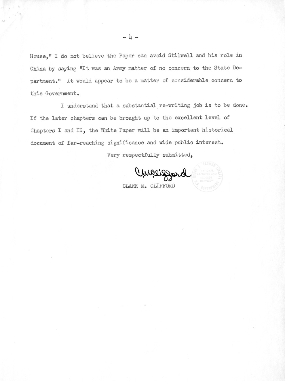 Memorandum from Secretary of State Dean Acheson to President Harry S. Truman, with Attached Memorandum from Clark Clifford