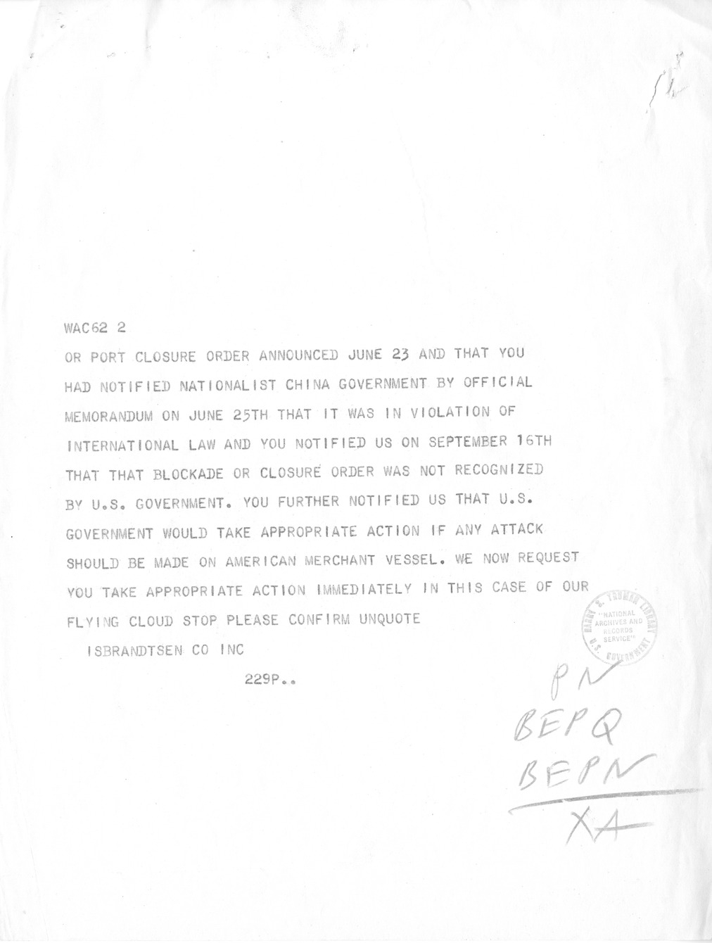 Memorandum from the Chief of Naval Operations to the Department of the Navy