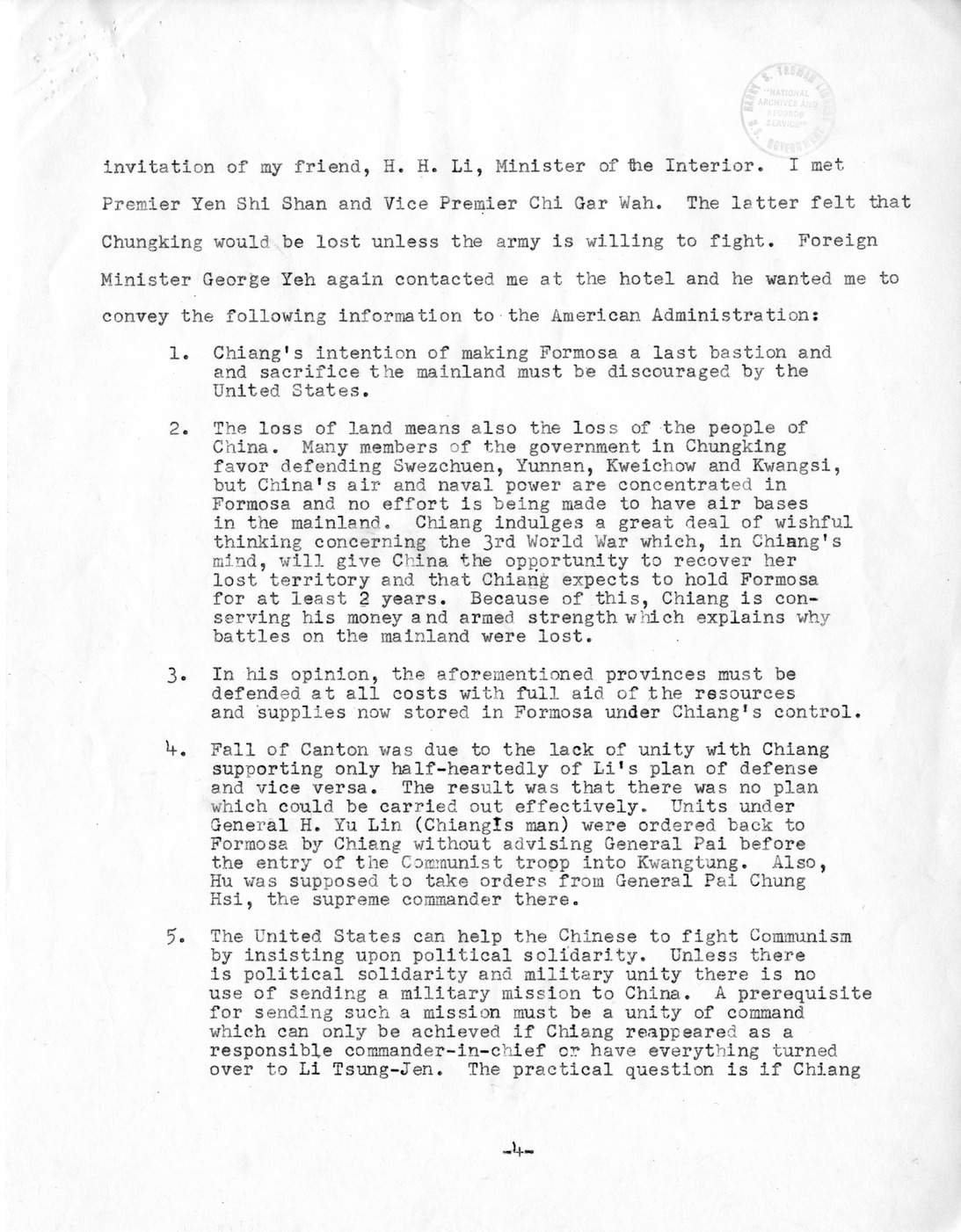 Memorandum from President Harry S. Truman to Secretary of State Dean Acheson, with Attachment