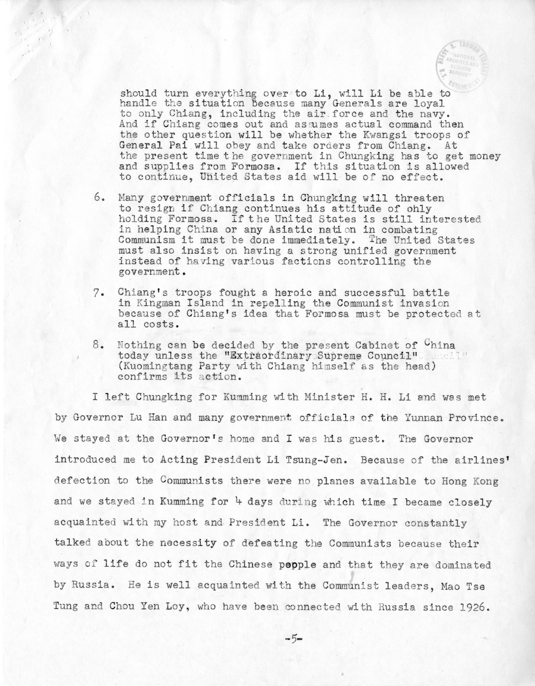 Memorandum from President Harry S. Truman to Secretary of State Dean Acheson, with Attachment