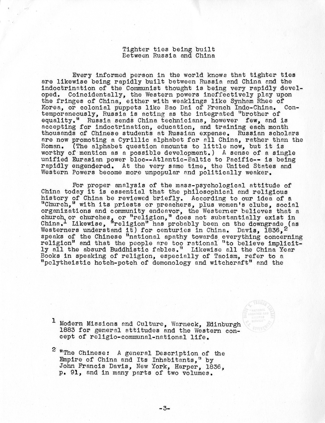 Memorandum by Maury Maverick, Concerning Asia (Principally China) and the Psychological Factors of Unity There