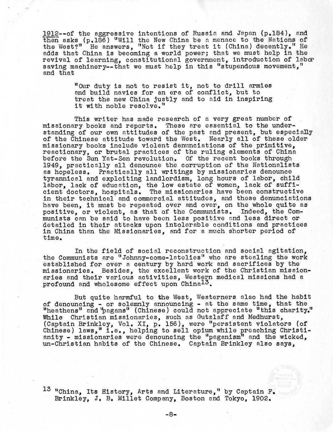 Memorandum by Maury Maverick, Concerning Asia (Principally China) and the Psychological Factors of Unity There