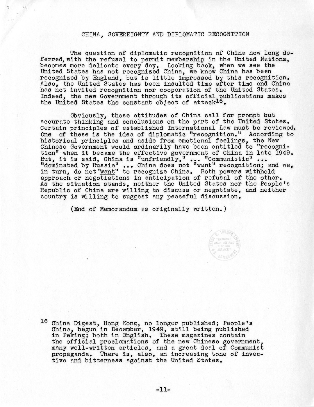 Memorandum by Maury Maverick, Concerning Asia (Principally China) and the Psychological Factors of Unity There