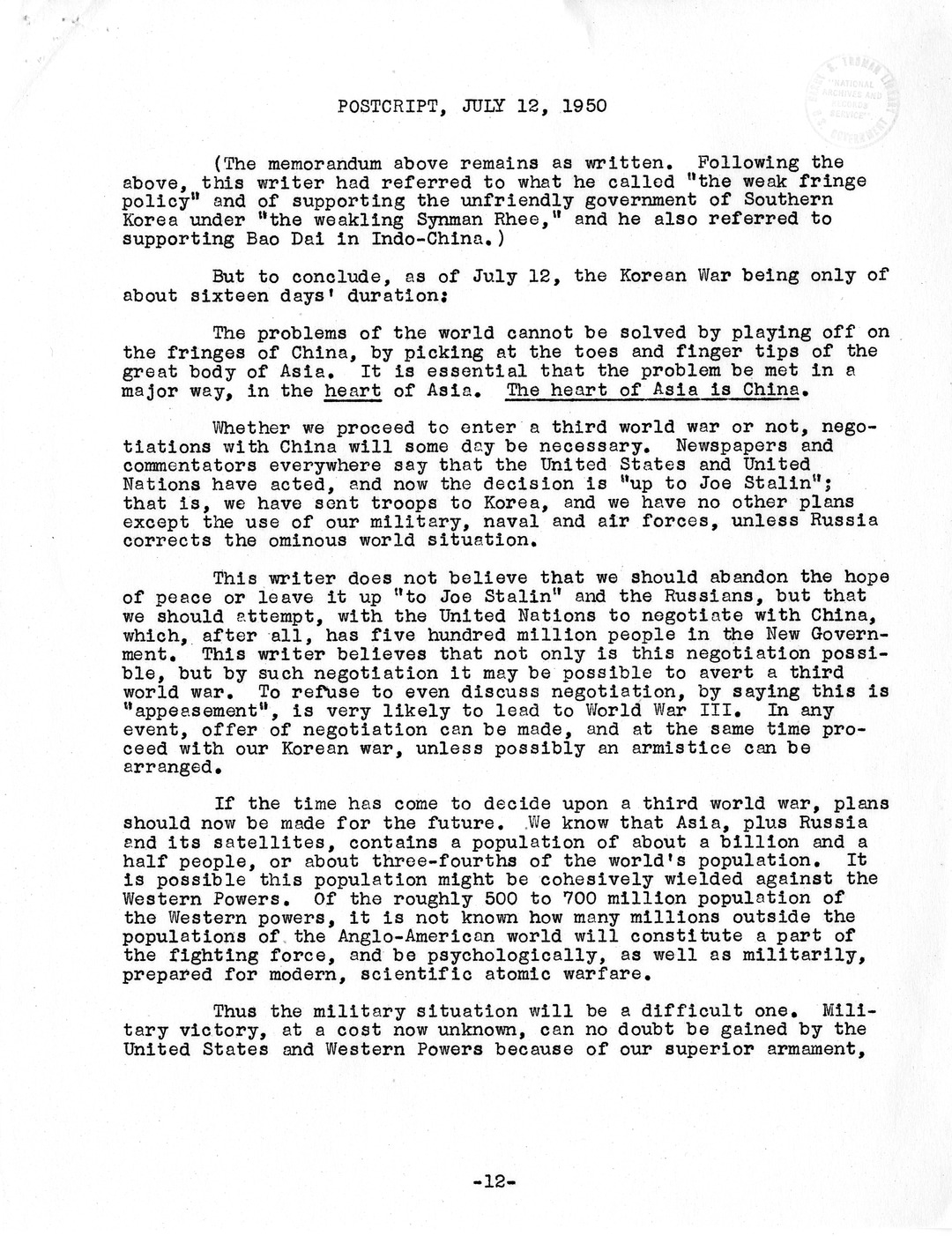 Memorandum by Maury Maverick, Concerning Asia (Principally China) and the Psychological Factors of Unity There