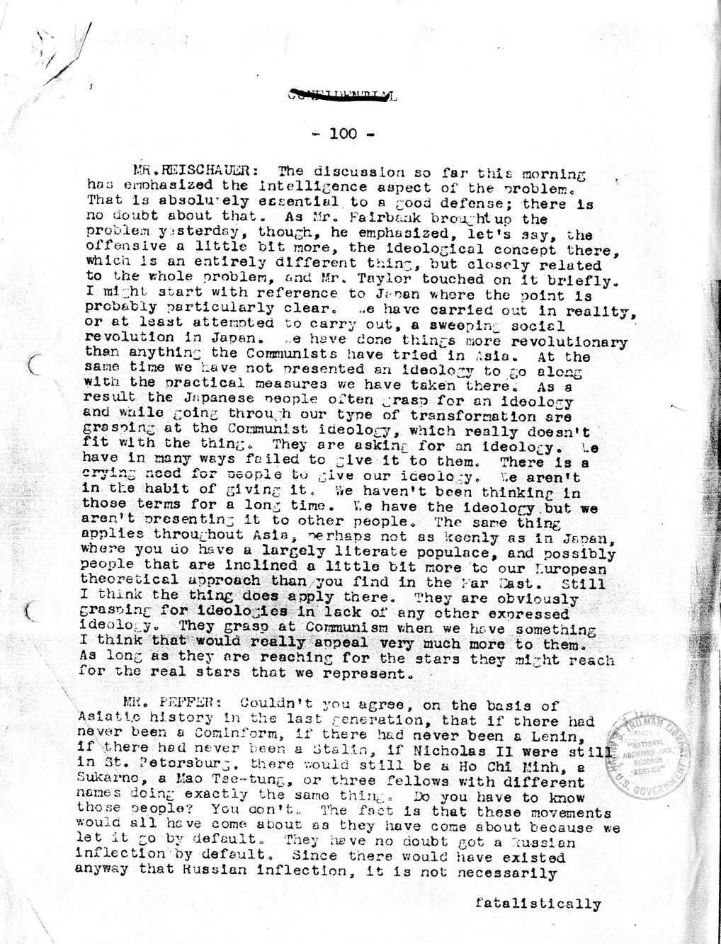 Record of Round-Table Discussion by Twenty-Five Far East Experts with the Department of State on "American Policy Toward China" [Part 2]