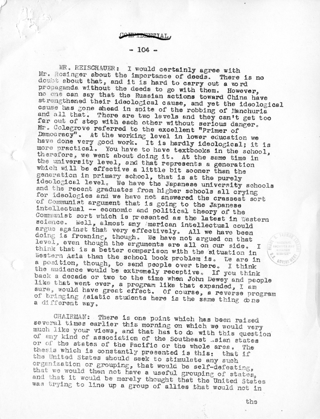 Record of Round-Table Discussion by Twenty-Five Far East Experts with the Department of State on "American Policy Toward China" [Part 2]