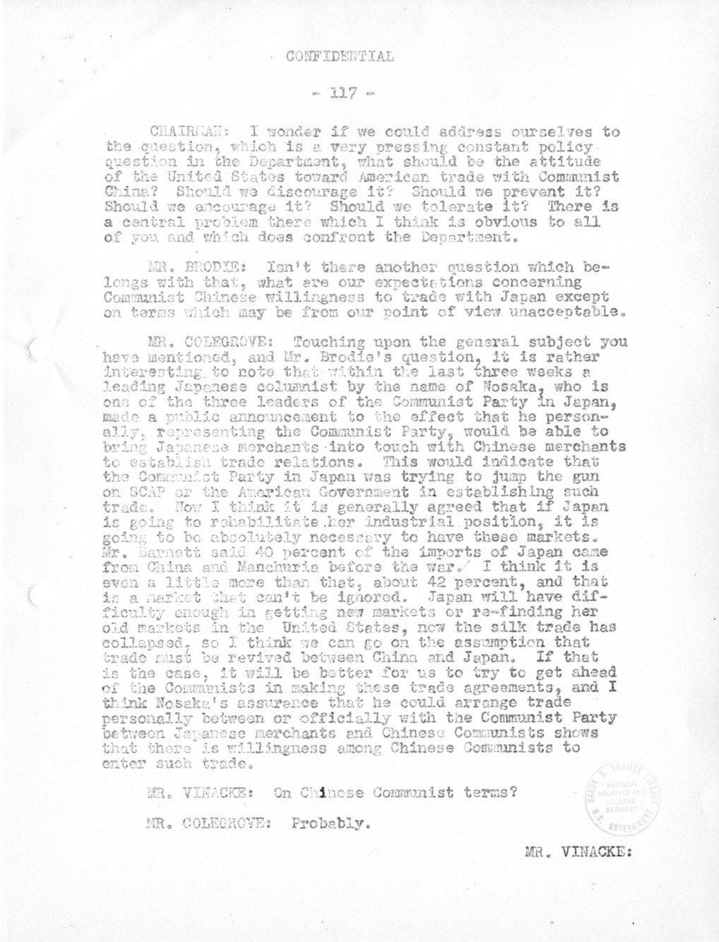 Record of Round-Table Discussion by Twenty-Five Far East Experts with the Department of State on "American Policy Toward China" [Part 2]