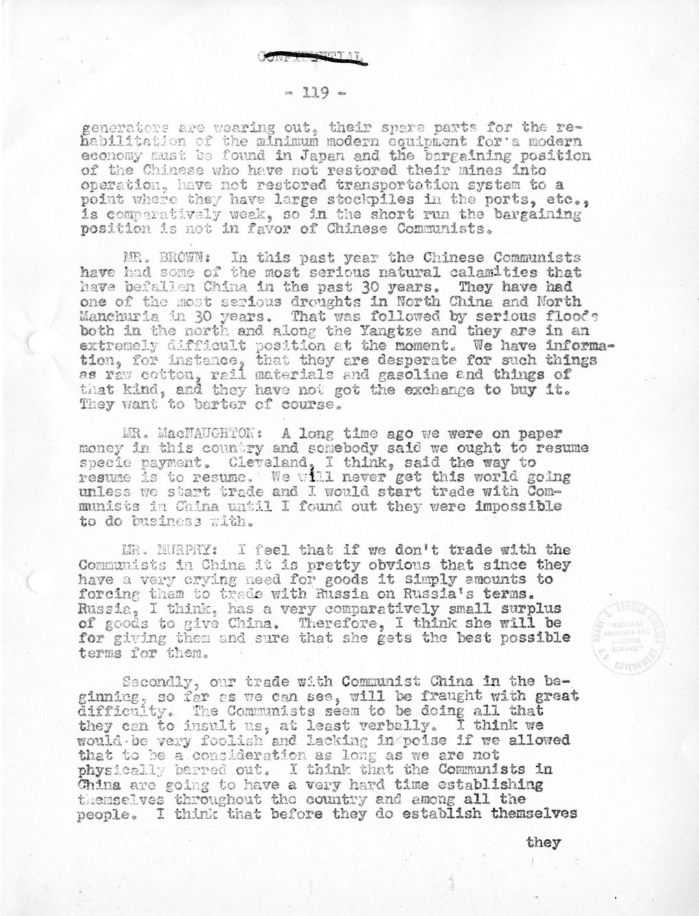 Record of Round-Table Discussion by Twenty-Five Far East Experts with the Department of State on "American Policy Toward China" [Part 2]