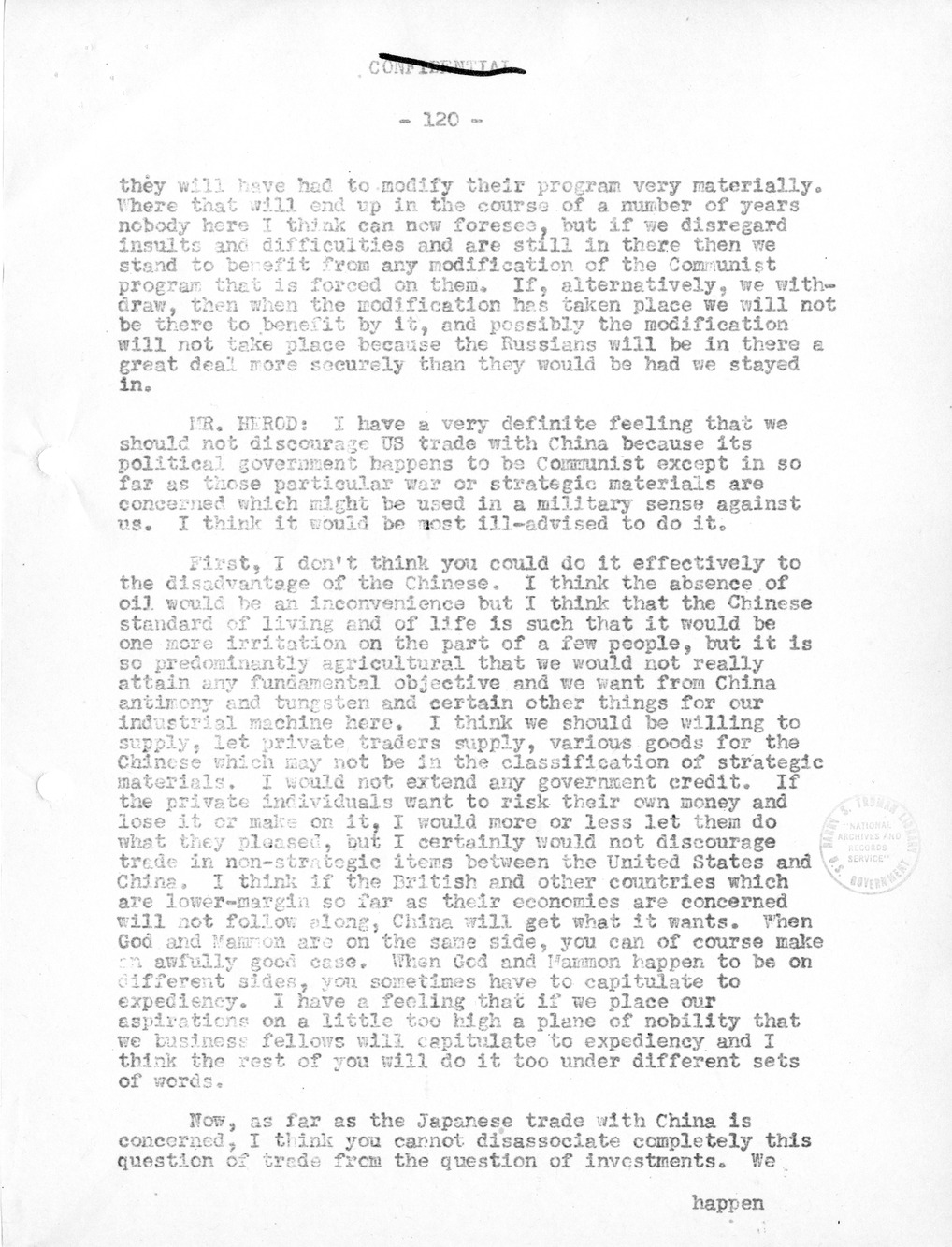Record of Round-Table Discussion by Twenty-Five Far East Experts with the Department of State on "American Policy Toward China" [Part 2]