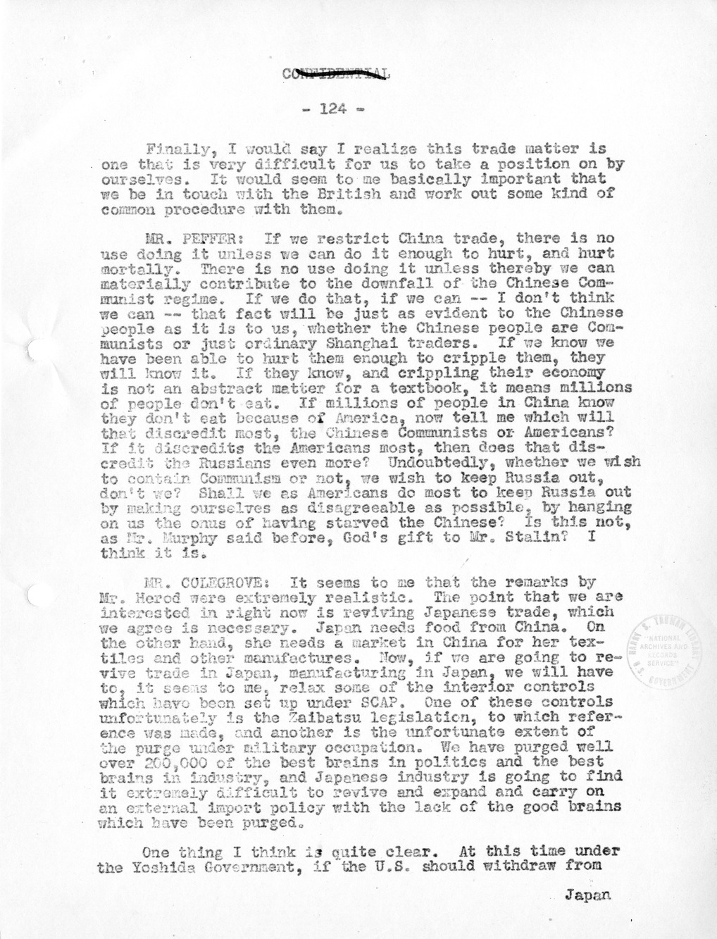 Record of Round-Table Discussion by Twenty-Five Far East Experts with the Department of State on "American Policy Toward China" [Part 2]
