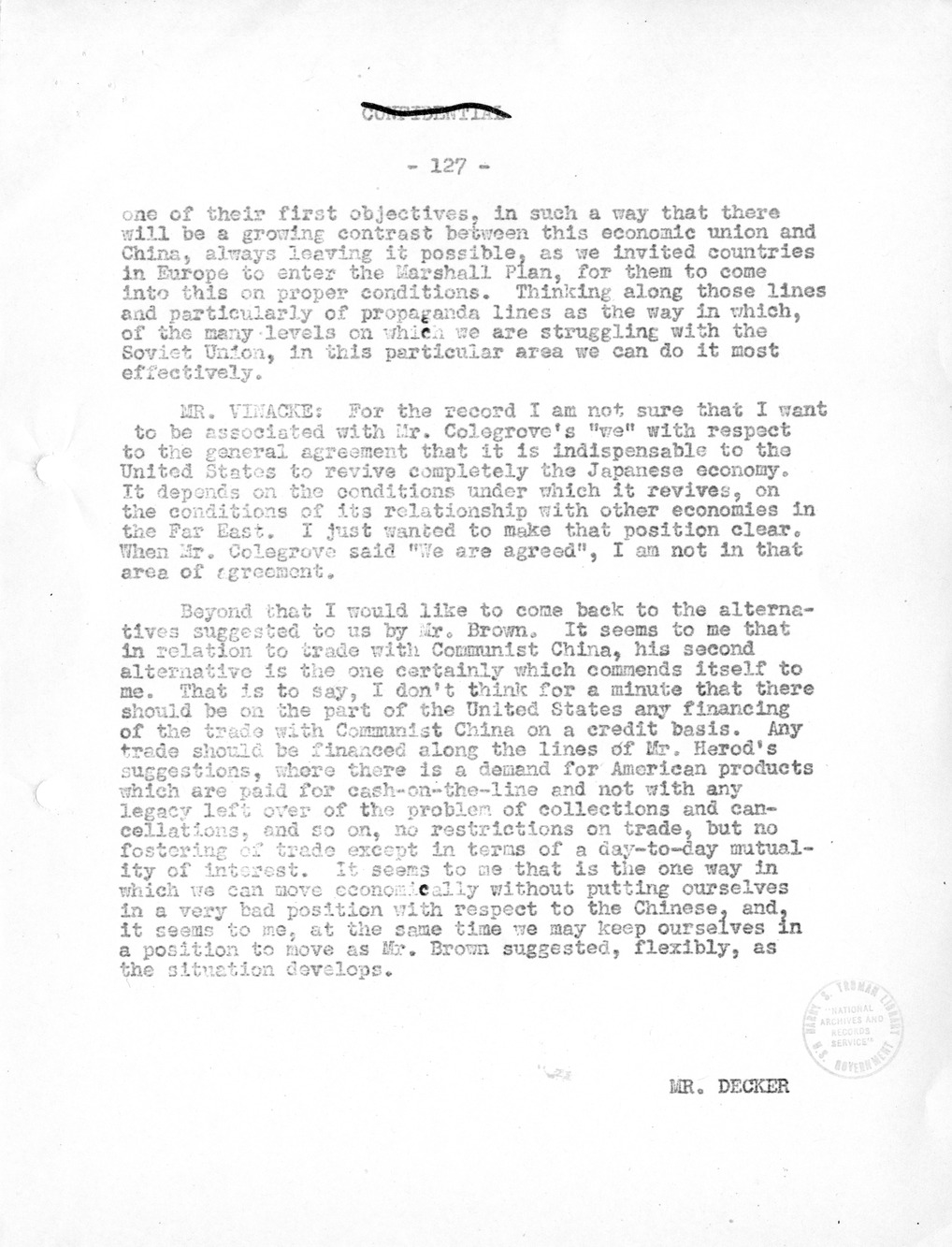 Record of Round-Table Discussion by Twenty-Five Far East Experts with the Department of State on "American Policy Toward China" [Part 2]